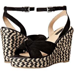 Frye Size 9M Black Suede Wedge Sandals | Braided Espadrille Heel, Sold Out, New